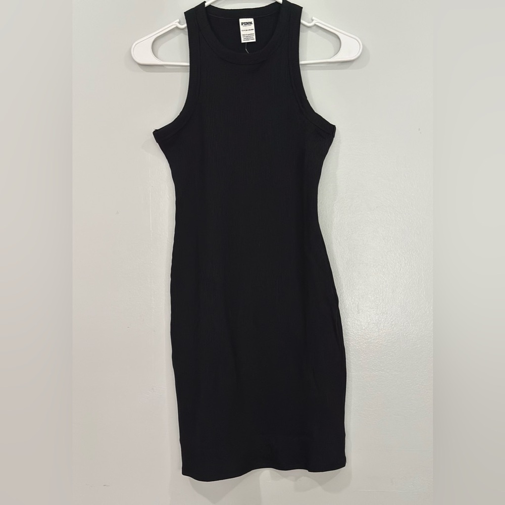 PINK Victoria's Secret Black Ribbed Bodycon Midi Tank Dress